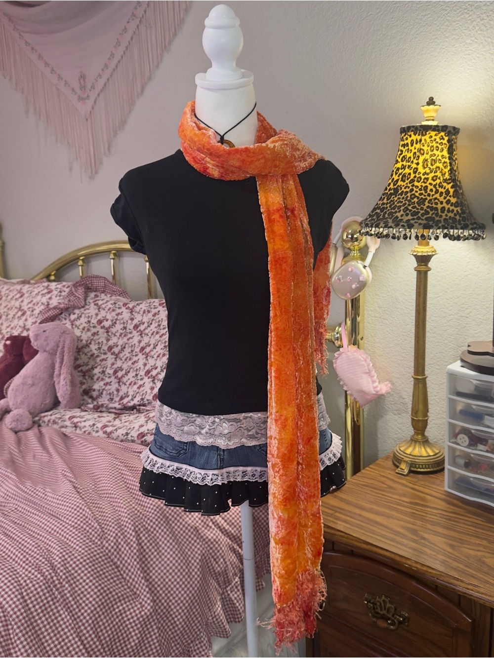 Silk Blend Orange Velvet Scarf